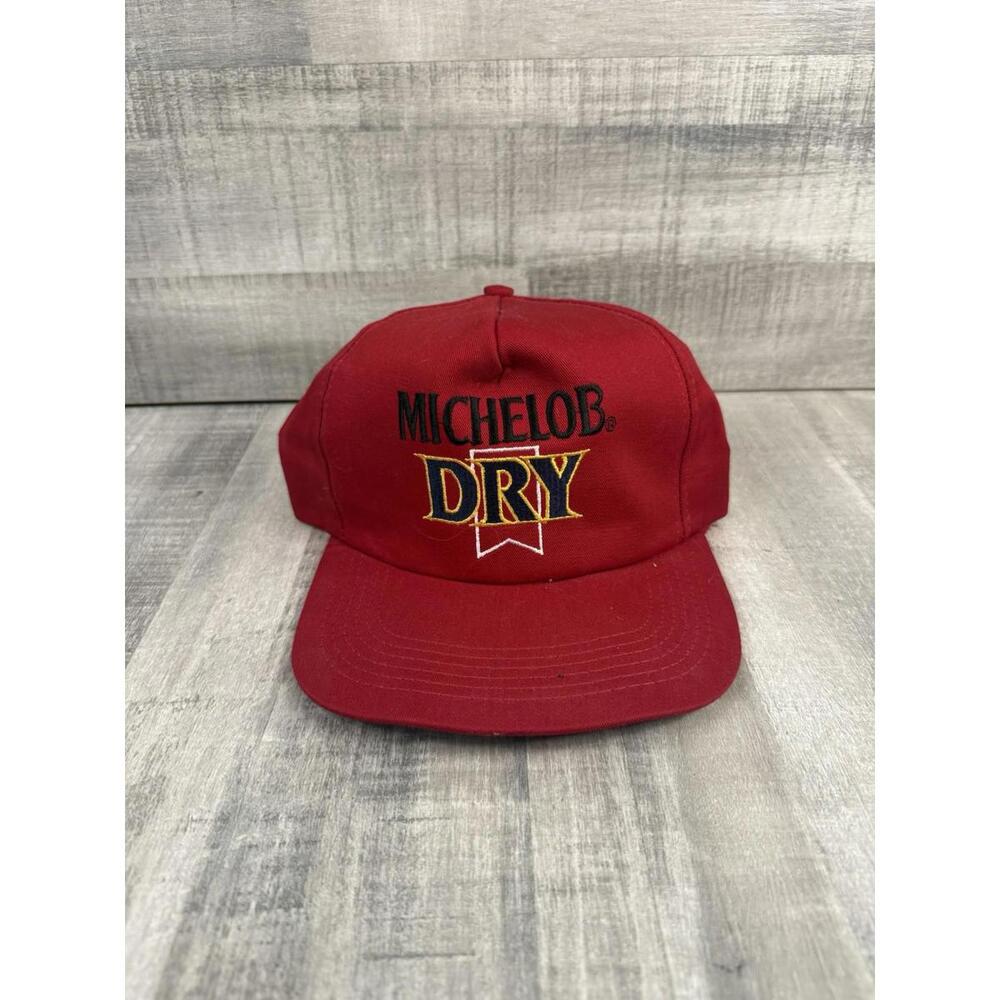 Vintage Michelob Dry Snapback Trucker Hat Cap Red Beer USA OSFA 90s